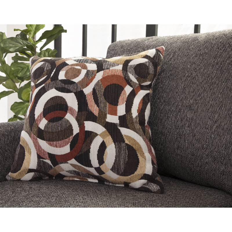 Charcoal Gray Track Arm Loveseat with Accent Pillows