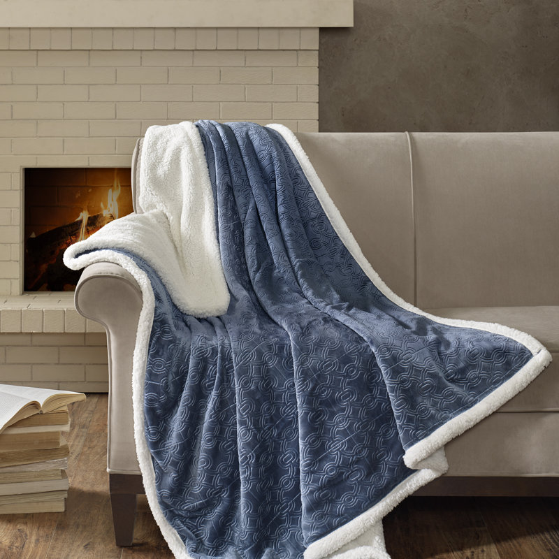 Elma Oversized Textured Plush Throw, Blue