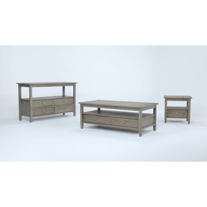 Fog Grey Solid Wood End Table with Storage Drawer