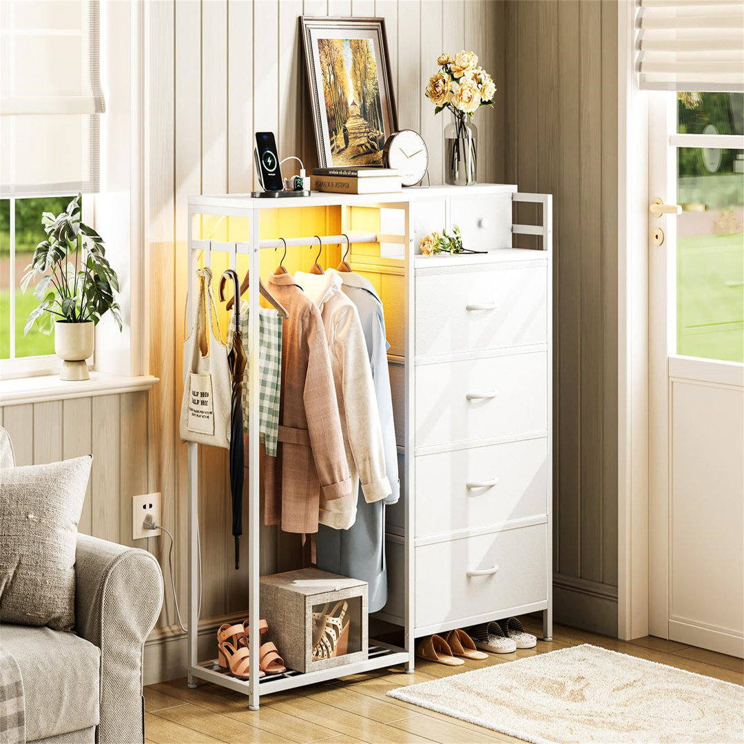 Chest Of Drawers Bedroom With Hanging Rail, With LED Lighting And Power Socket, Reversible 6-Drawer Design, Fabric Chest Of Drawers For Bedrooms And L