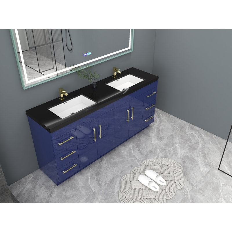 Ensemble de meuble-lavabo double 72 po Campman, Or mat, Bleu nuit brillant