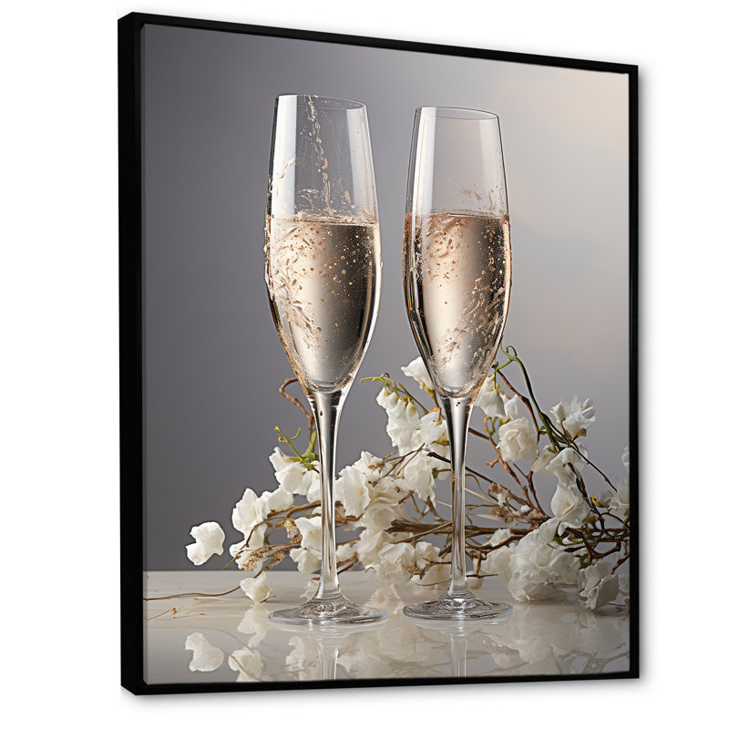 Champagne Flute Fantasies - Décoration murale vin et champagne, Cadre flottant noir, H 32 po x l 24 po x P 1 po