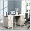 Farmhouse Computer Desk with Storage, Desk with 2 Drawers and 2 Cabinets, Cream White