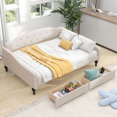 Full Size Upholstered Tufted Daybed With Two Drawers, Guest Bed