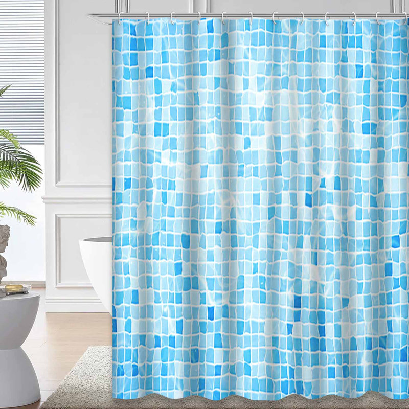 Blue Waterproof Shower Curtain,Shower Curtains for Bathroom with 12 Hooks, 72" L x 72" W