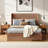 Wooden Hydraulic Lift Up Storage Bed With Wingback Headboard, No Spring Box Required/No Noise, Rustic Brown Slatted Natural Wood (Queen)-1711640526-1741764476