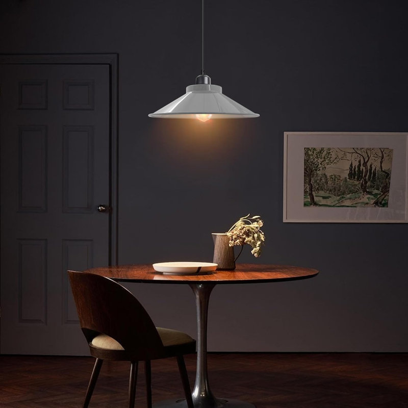 Modern Industrial Single Matte Cone Hanging Pendant Light - Adjustable Ceiling Fixture (E27), No, White