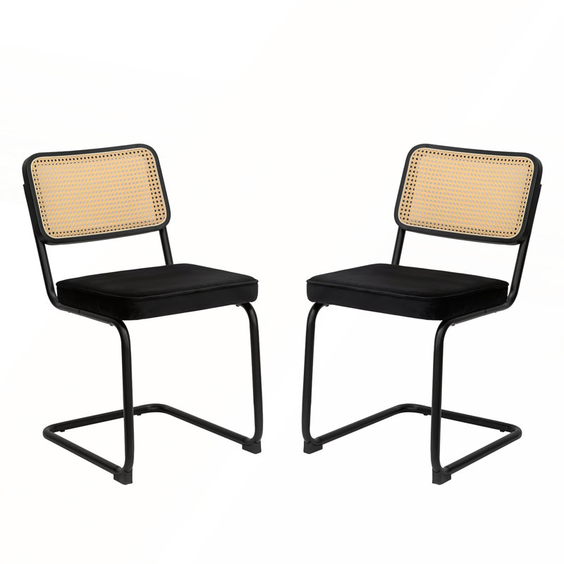 Modern Mid-Century Breuer Designed Velvet Rattan Dining Chairs Set With Chrome Legs For Elegant And Comfortable Seating