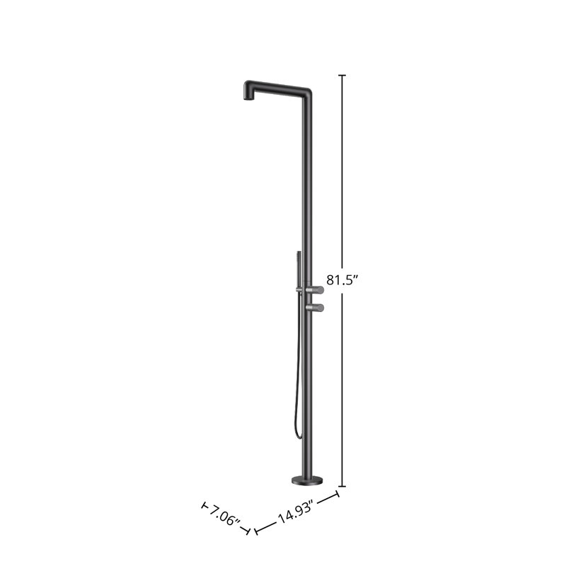 Douche d'extérieur autoportante en acier inoxydable et douchette pour le lavage des pieds, Noir mat