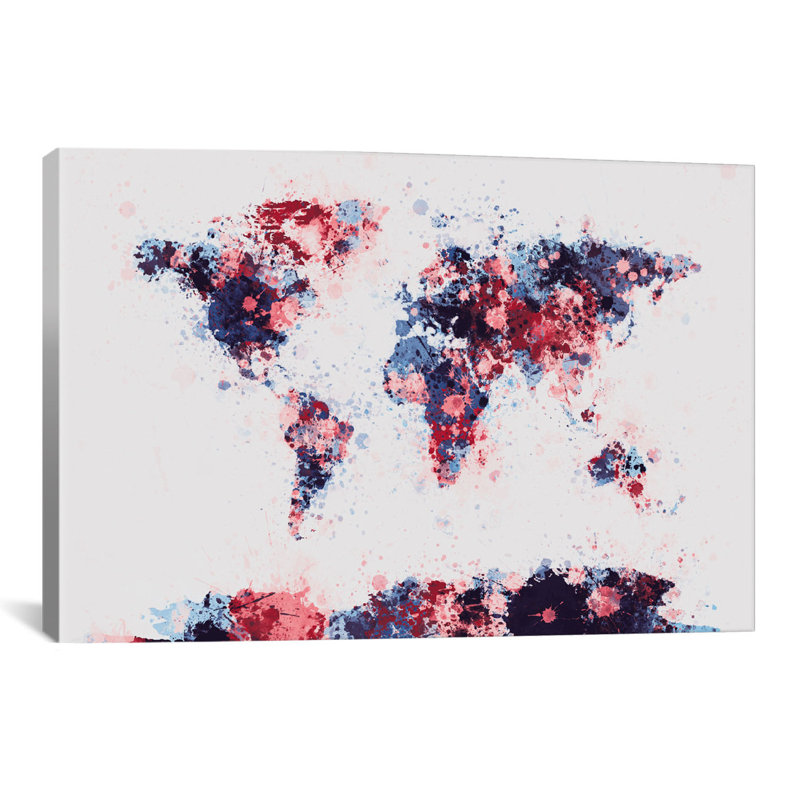 «World Map Paint Drops II» par Michael Tompsett, impression sur toile, H 18 po x l 26 po x P 1,5 po, Toile tendue