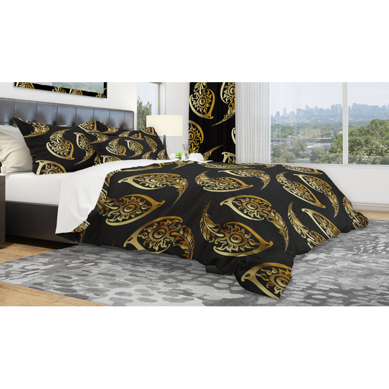 Golden Luxury Peacock Feather Twin Microfiber Bedding Set