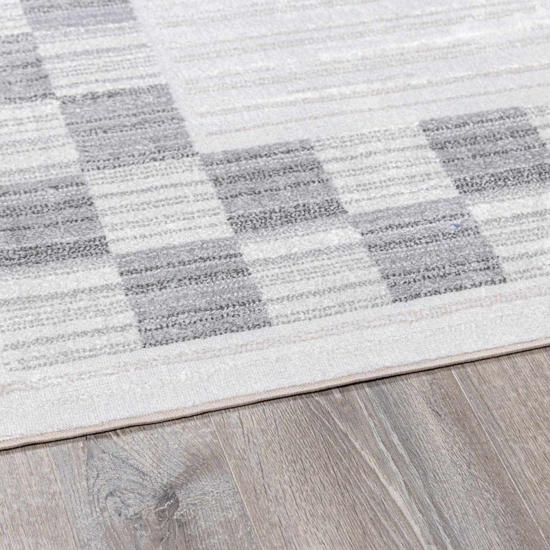 Tapis à bordure géométrique moderne lavable à la machine Bakersfield, Rectangle 6 pi 7 po x 9 pi