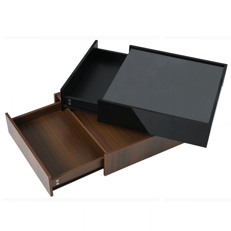 Multi-functional Square 360°Rotating Coffee Table with 2 Drawers