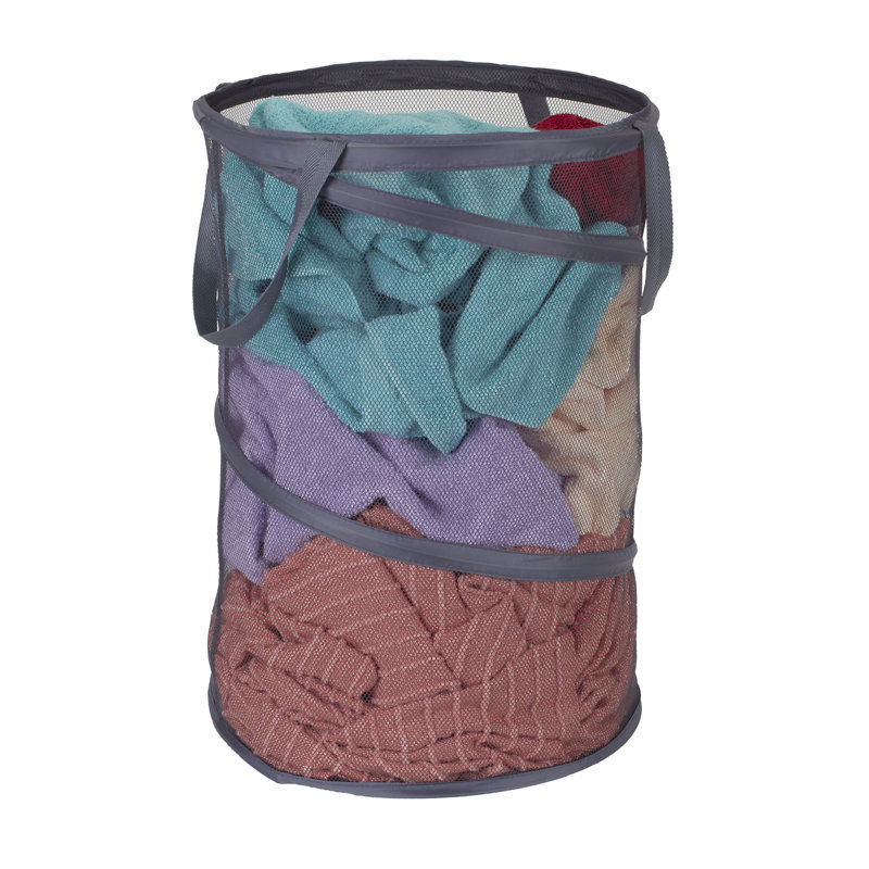 Meirion Mesh Laundry Hamper with Handles, Gray