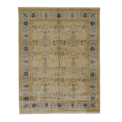 Tapis beige et bleu noué à la main de haute qualité