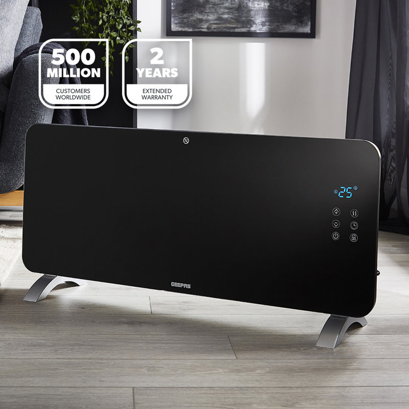 Geepas Electric Glass Panel Heater 2000W | Wall Mounted or Freestanding Smart Convector Heater with WiFi App LED Touchscreen Control Child Lock | IP24 Rated Water Resistant 24H/Weekly Timer | 2 Yr Warranty