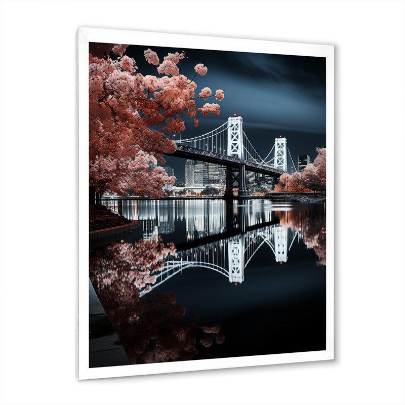 Magnifique pont urbain illuminé, Cadre photo blanc, H 20 po x l 12 po x P 1 po