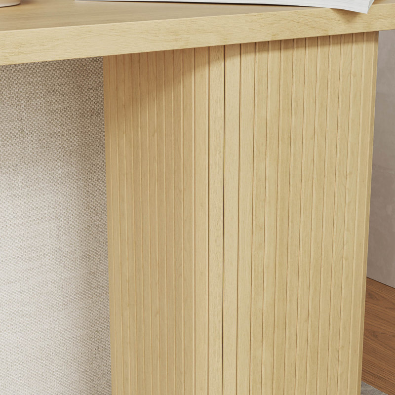 Fluted C-Shaped Side Table, Wooden End Table with Open Shelf for Living Room, Bedroom, or Small Spaces