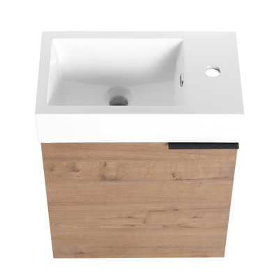 18'' Floating Bathroom Vanity With White Resin Sink & Door - Modern Style Presentation Ample Storage Plywood Made Abundant Constructed