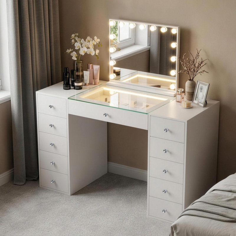 Makeup Vanity Desk With Mirror Led Lights