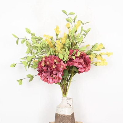 Arrangement floral 24 "avec fleurs d'hortensia artificielles 24" pour remplissage de vase, bouquet de fleurs à longue tige de verdure de style campagnard pour fête de mariage