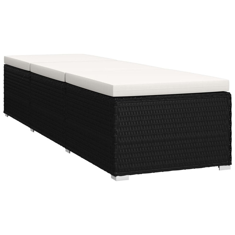 Illenna 195cm Long Reclining Chaise Lounge Set with Cushions and Table, Black