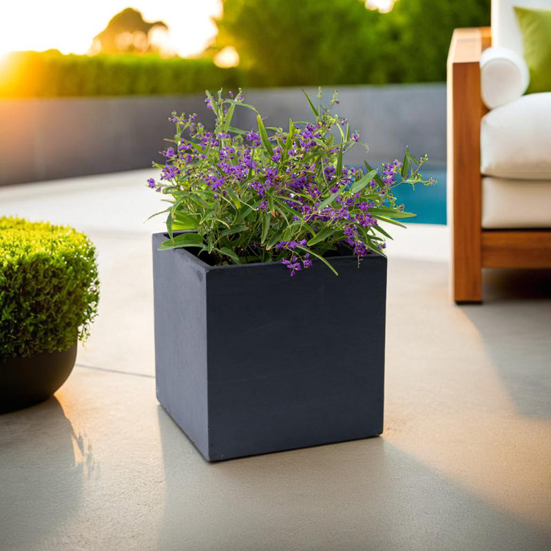 Weathered Concrete Square Planter, Outdoor Indoor Modern Decorative Planter Pot, Lightweight, Weather Resistant, Seamless with Drainage Hole