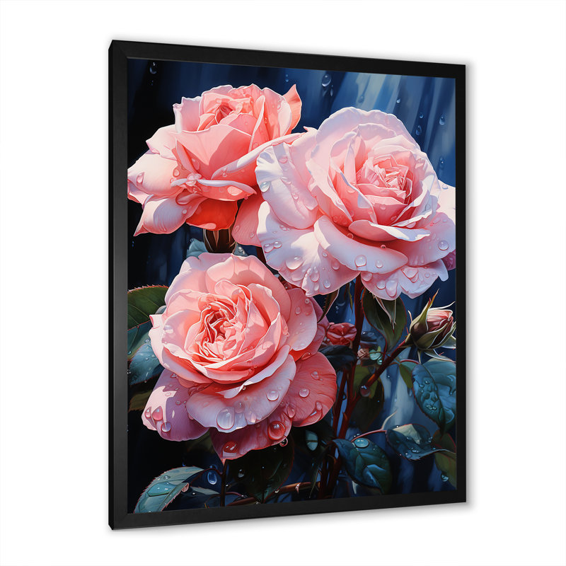 Allure symbolique des roses roses II, Cadre simple noir, H 44 po x l 34 po x P 1,5 po
