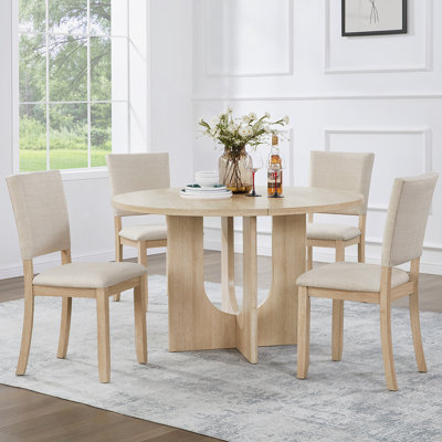 5-Piece Dining Table Set, Round Dining Table With 4 Upholstered Dining Chairs