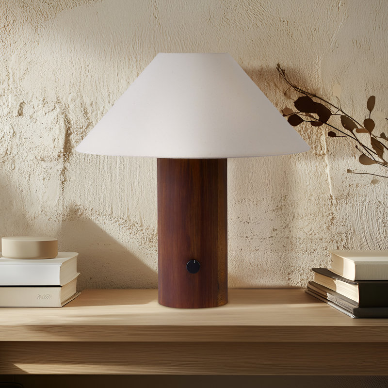 Lampe de table à DEL de style Mid-Century moderne de 14 po avec base en bois Oakley