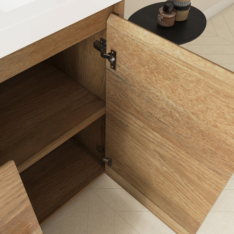 59 In.w X 20 In.d X 33 In.h Double Sink Freestanding Bath Vanity In Glossy With White Resin Top, Natural Oak