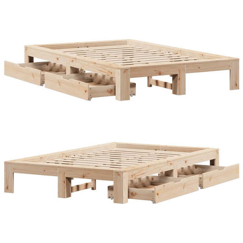 Solid Wood Storage Bed, Small Double (4'), Brown