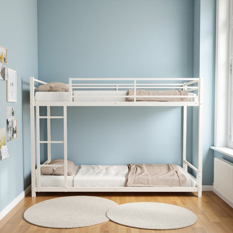Metal Twin Over Twin Bunk Bed/ Heavy-Duty Sturdy Metal/ Noise Reduced/ Safety Guardrail/No Box Spring Needed, White