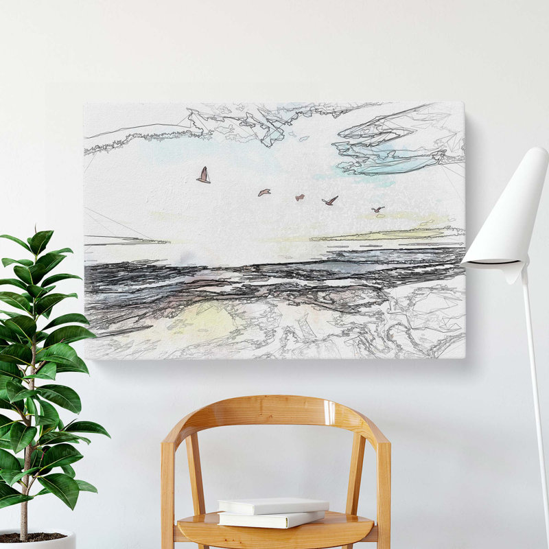 Seagulls Over A Beach In San Diego In Abstract - Wrapped Canvas Print, 50cm H x 76cm W x 3cm D