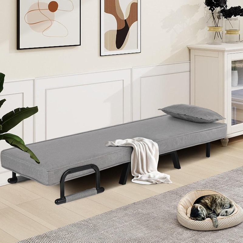 21.6" Convertible Chair Bed Sleeper With 5-Position Adjustable Backrest & Pillow, Gray