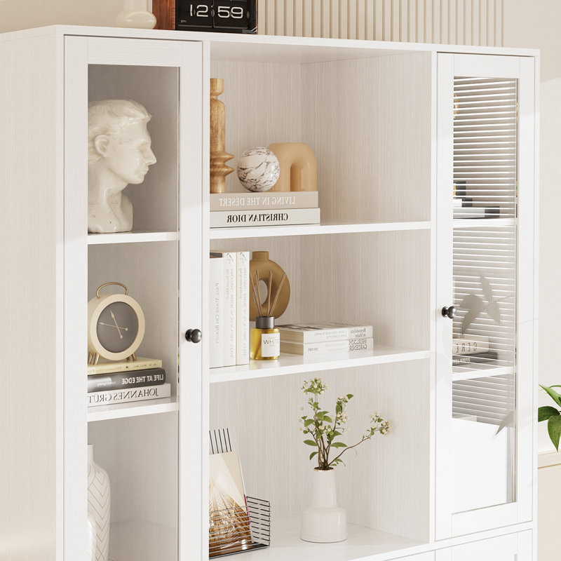 70.9" H x 94" W White Standard Bookcase with 2 drawers, 5-Tier open Bookcase and Bookshelf