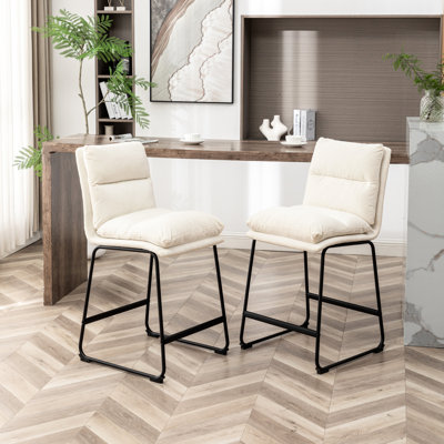 Upholstered 26-Inch Counter Height Stools, Of 2, Vanilla White, Faux Leather And Blend For A Stylish Seat Back, Sled Base 2 In Foam Filled Extra Comfort, With Detailed Design