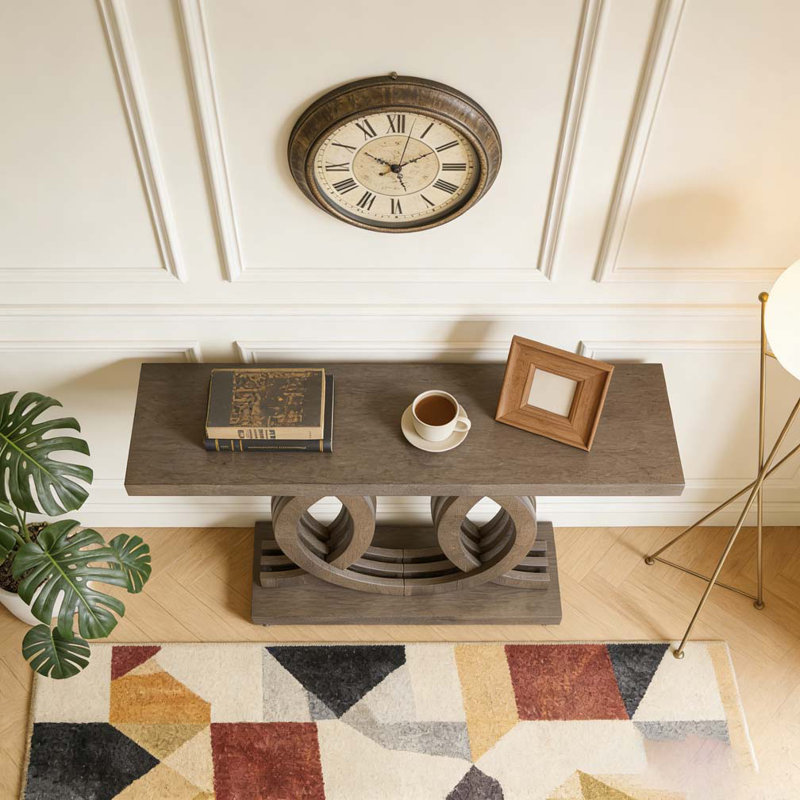Farmhouse Hallway Sofa Table With Geometric Base, Brown