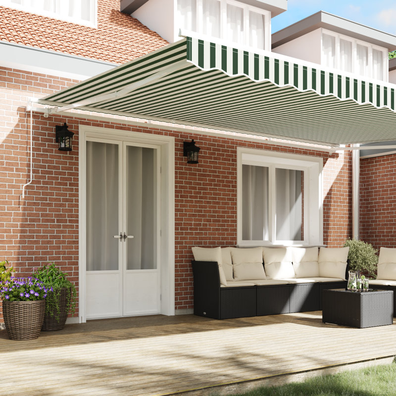 Brayden Studio Retractable Patio Awning, 500 cm W x 300 cm D, Green Striped