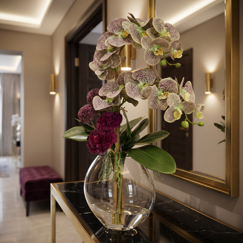 Lehn Orchid and Sedum Floral Arrangement in Vase