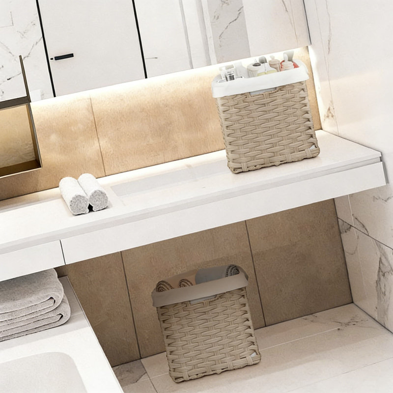 Paniers de rangement bidtakay tissés avec doublure amovible, Beige-gris, 2