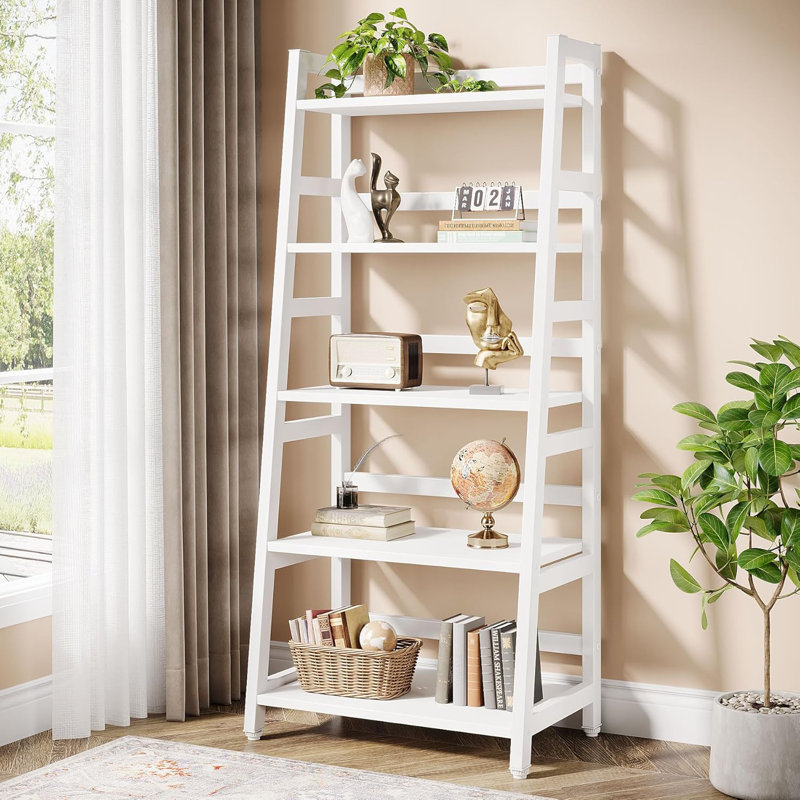 Ladder Bookcase 5-Tier Bookshelf, White