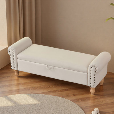 Storage Ottoman Bench, Fabric Benches End Of Bed Bench With Solid Wood Legs Upholstered Ottoman Bench With Storage Indoor Bench For Living Room With R