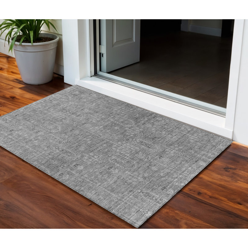 3' X 5' Charcoal Southwestern Washable Indoor Outdoor Area Rug