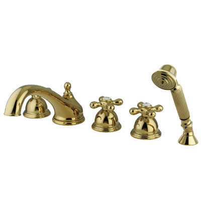 Kingston Brass Magellan Three-Handle 5-Hole Deck Mount Roman Tub Faucet with Hand Shower