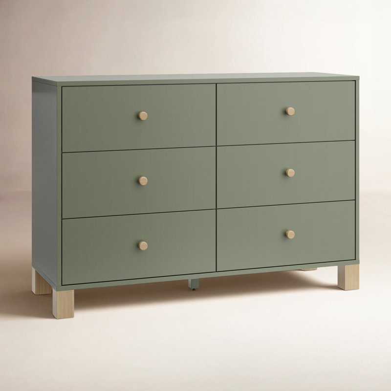 Commode 6 tiroirs California, Olive / bois flottant