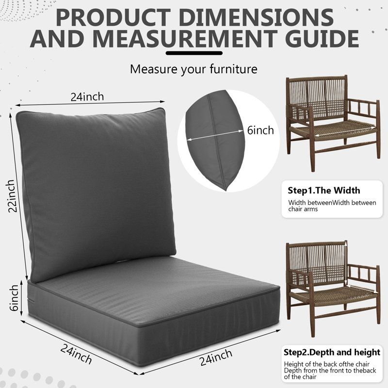 24" X 24" X 6" Outdoor Deep Seat Cushions Set - 6, Dark Gray, 6