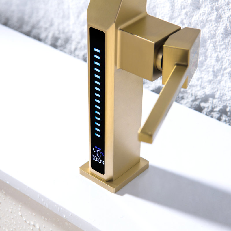 Digital Display Pull-Out Kitchen Faucet, Brushed Gold