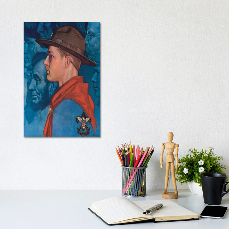 Spirit Of America (Blue) by Norman Rockwell - Painting on Canvas, 20.32 cm H x 30.48 cm W, Wrapped Canvas