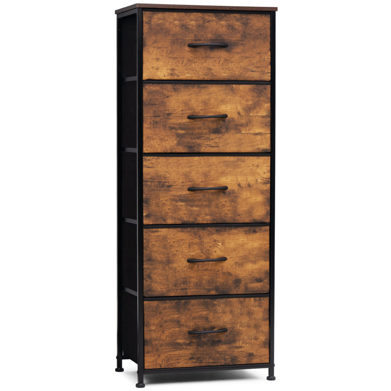 Commode 5 tiroirs Annyka, brun rustique, Noir / brun rustique